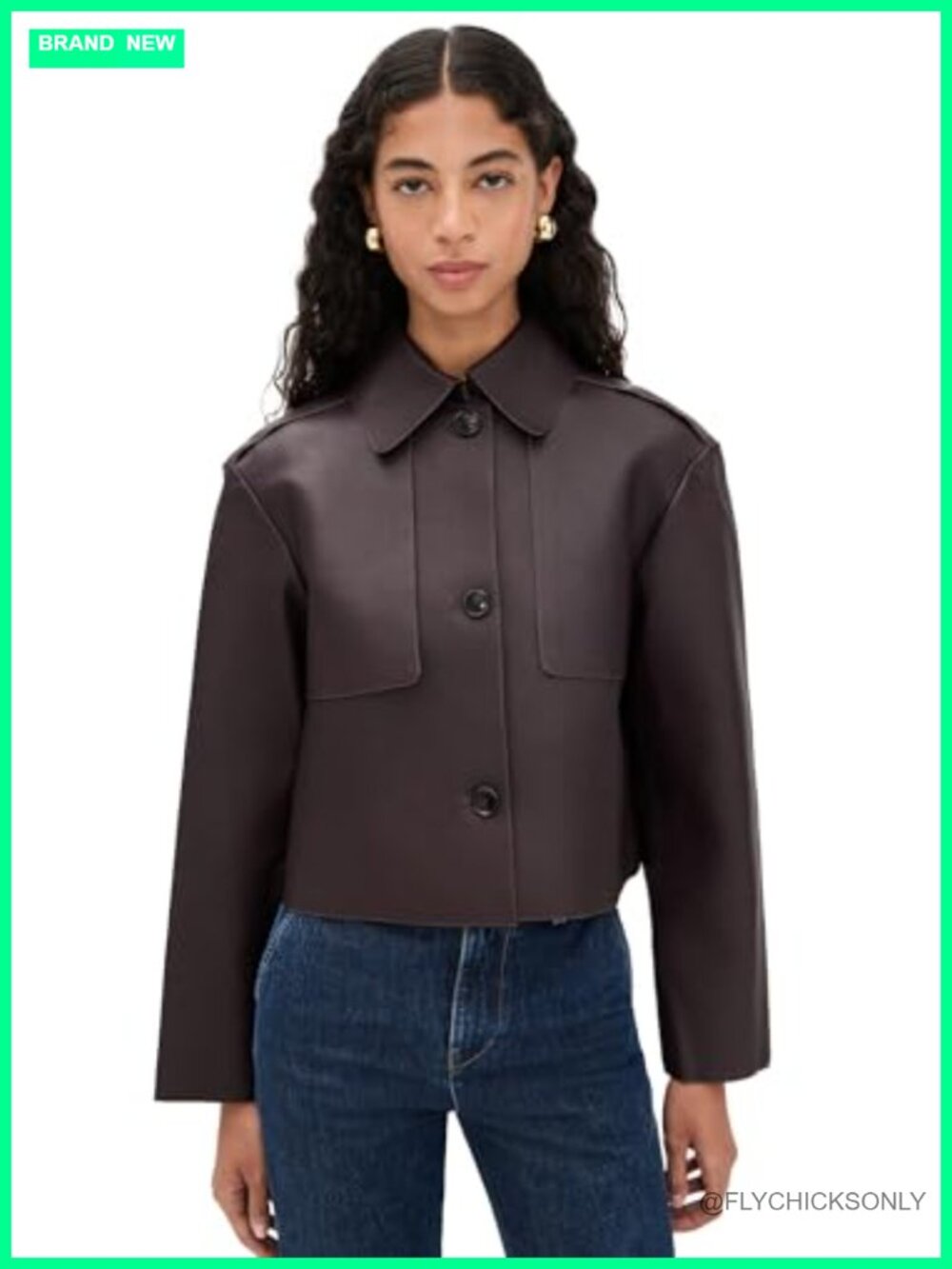 Lambskin Cropped Trench Coat Long Sleeve Fall Outerwear